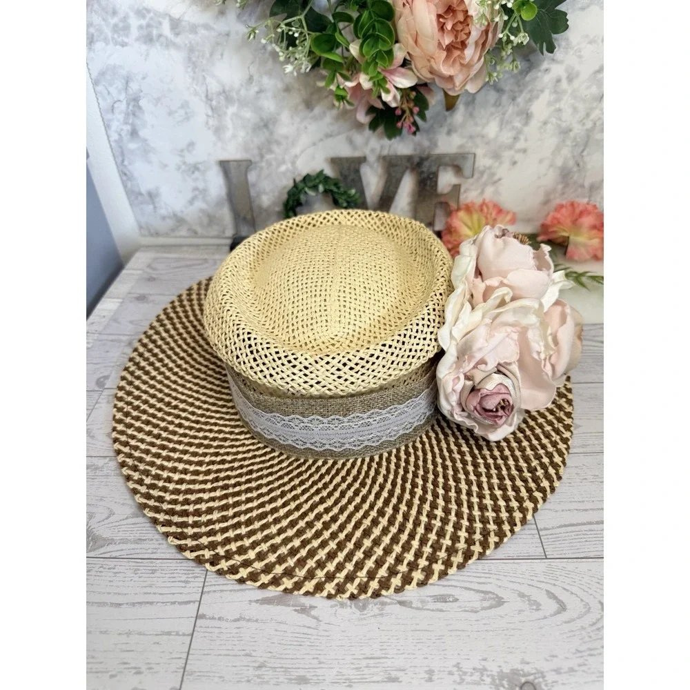 Ahead Fine Hats Headgear Unisex Two Tone Straw Golf Hat Fedora S/M Vintage Retro